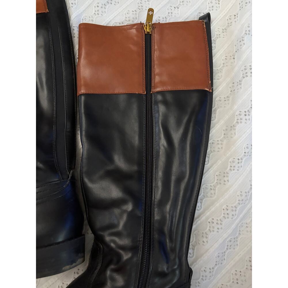 Tommy Hilfiger Riding Boots Black Brown Knee High Boots Women's 7.5 Logo - Picture 9 of 9